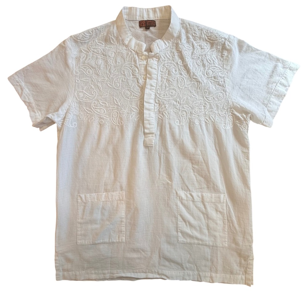 Aarong Bangladesh Mens Resortwear White Cotton Embroidered Kurta Shirt Size 42